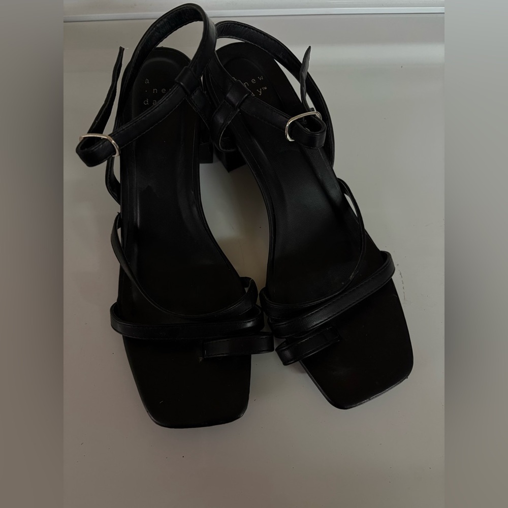 Toe Strappy Black Block Heels size 10